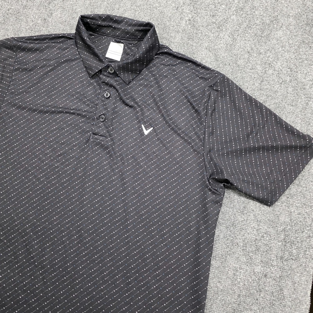 CALLAWAY OPTI-DRI PERFORMANCE POLO SHIRT ALL OVER GOLF CLUB LOGO PRINT BLACK - L
